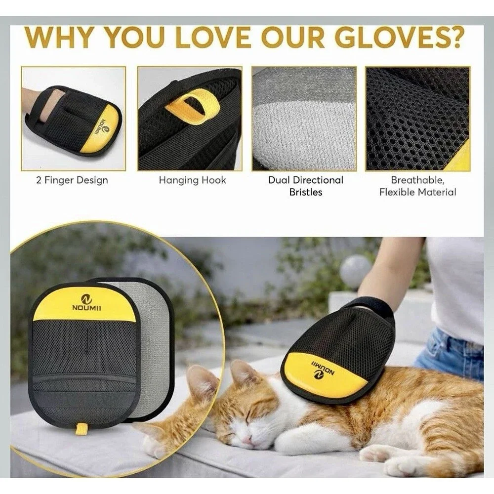 Pet Hair Removal Gloves for Dogs & Cats, Pack of 3 Reusable Grooming Mitts